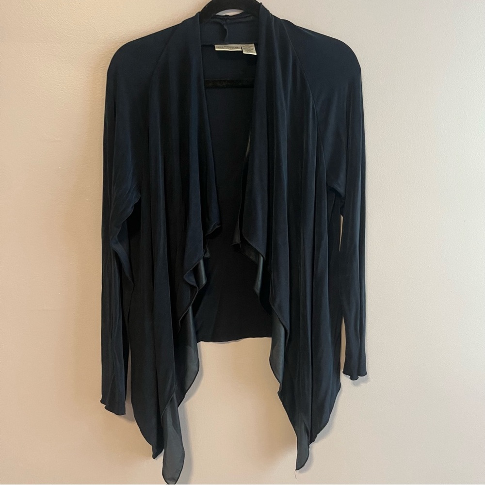 Chicos travelers open front cardigan sweater navy blue size 1/medium
